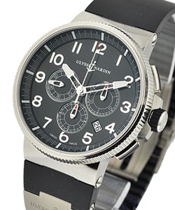 Marine Chronograph Manufacture 43mm in Steel with Titanium Element on Black Rubber Strap with Black Dial