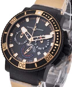 Black Sea Chronograph in Rose Gold with Black Ceramic Bezel on Black Rubber Strap with Black Dial