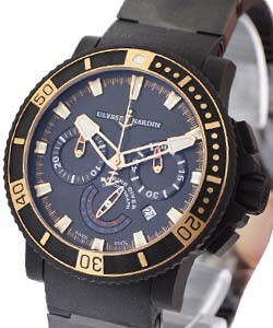 Maxi Marine Diver Black Sea Chronograph in Rubber Clad Steel with Rose Gold Bezel On Black Rubber and Ceramic Strap with Black Dial