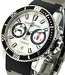 Maxi Marine Diver Chronograph in Steel on Black Rubber Strap with Silver Dial