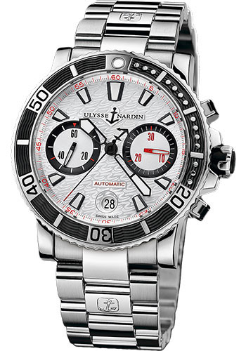 Maxi Marine Diver Chronograph in Steel  on Steel Bracelet with Silver Dial