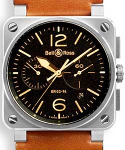 BR03-94 Golden Heritage in Steel on Tan Leather Strap with Black  Dial