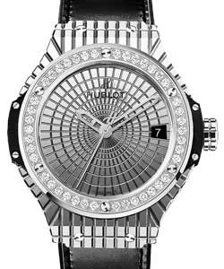Big Bang 41mm Caviar in Steel with Diamond Bezel on Black Shiny Leather and Rubber Strap with Rhodium-Plated Dial