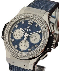 Big Bang 41mm Glossy Jeans in Steel with Diamond Bezel on Blue Jeans Leather Strap with Blue Jeans Dial
