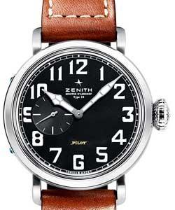 Pilot Montre d'Aeronef Type 20 Automatic in Steel on Brown Calfskin Leather Strap with Black Dial