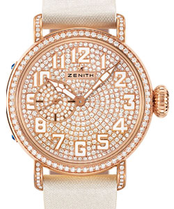Pilot Montre d''''Aeronef Type 20 in Rose Gold with Diamond Bezel on Beige Satin Strap with Pave Diamond Dial