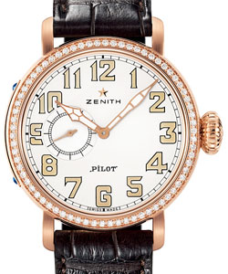Pilot Montre d'Aeronef Type 20 in Rose Gold with Diamond Bezel on Brown Alligator Leather Strap with Opaline Silver Dial