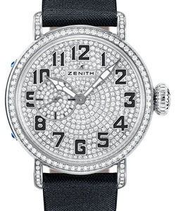 Pilot Montre d''Aeronef Type 20 in White Gold with Diamond Bezel on Black Satin Strap with Pave Diamond Dial