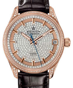 El Primero Espada in Rose Gold with Diamond Bezel on Brown Alligator Leather Strap with Pave Diamond Dial