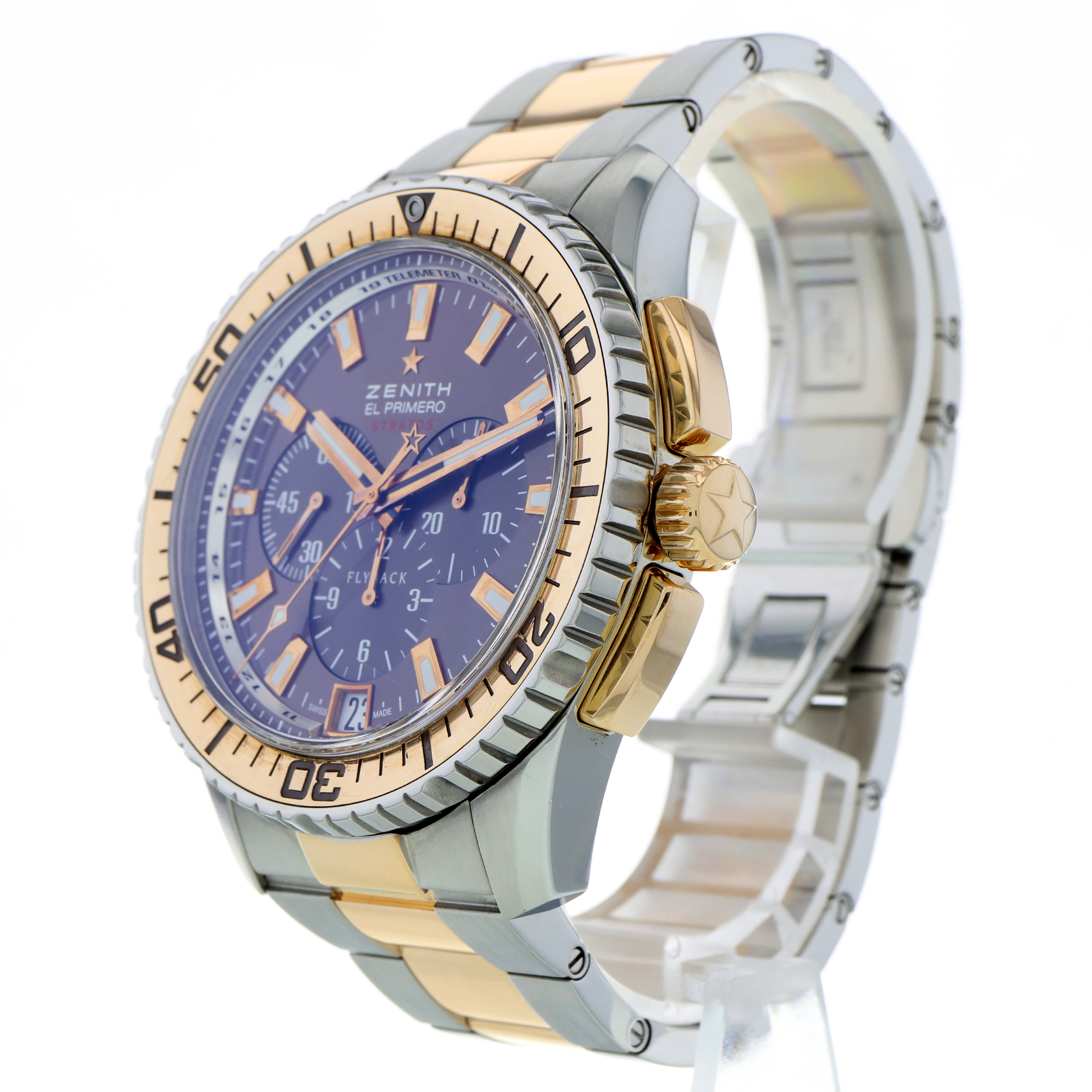 El Primero Stratos Flyback in Steel with Rose Gold Bezel on Steel and Rose Gold and Brown Dial