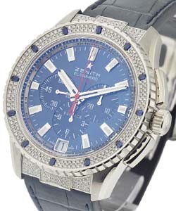 El Primero Stratos Flyback in Steel in Diamond Bezel on Blue Alligator Leather Strap with Blue Sunray Dial