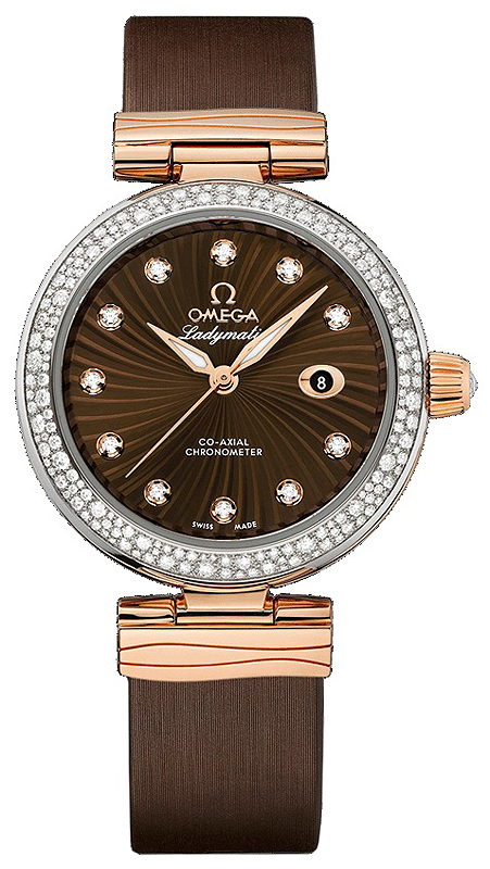 DeVille Ladymatic Two Tone in Rose Gold and Steel Diamond Bezel on Brown Satin Strap with Brown Diamond Dial