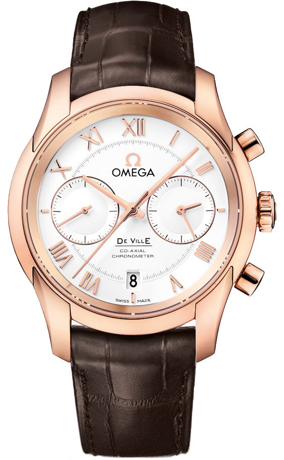 De Ville Co-Axial Chronograph in Rose Gold on Brown Alligator Leather Strap with Silver Dial