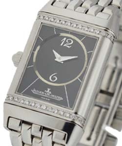 Reverso Duetto Classique in Steel with Diamonds on Steel Bracelet with Black Dial