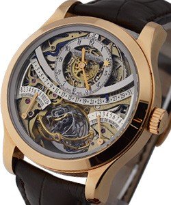 Gyro Tourbillon 1 Men''''s Manual in Rose Gold On Brown Crocodile Strap with Silver Skeleton Dial