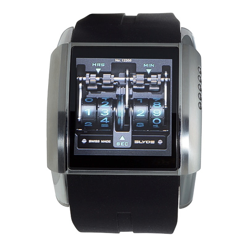 Slyde Virtual Engine in Steel On Black Rubber Strap with Blue Digital Dial