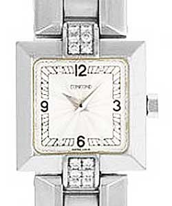 La Scala Square Chronograph Quartz in White Gold with Diamonds On White Gold Bracelet with Silver Dial