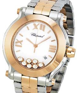Happy Sport Oval Two Tone Steel & Rose Gold on Bracelet with White Dial