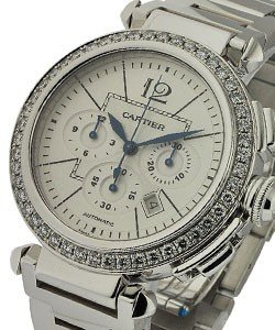 Pasha Chronograph Boutique Edition - Diamond Bezel White Gold on Bracelet with Silver Opaline Dial