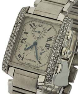 Tank Francaise Chronograph - Diamond Bezel White Gold on Bracelet with Silver Roman Dial