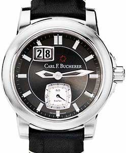 Patravi Big Date Men''''s Automatic in Steel On Black Leather Strap with Black Dial