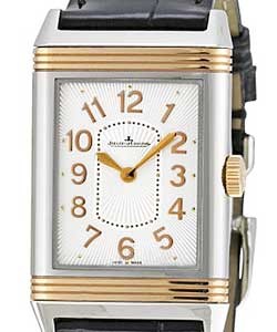 Grande Reverso Lady Ultra Thin in Steel and Rose Gold on Black Crocodile Leather Strap with Silver and Guilloche Dial