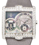 Avenue C Ladies Double  Quartz  in White Gold with Diamond Bezel On Gray Satin Strap with Black Mother of Pearl Dial