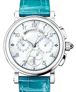 Marine Chronograph Men's Automatic in Steel On Blue Crocodile Strap with Mother of Pearl  Dial