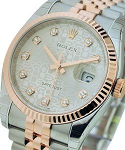 Datejust 36mm in Steel with Rose Gold Fluted Bezel on Steel and Rose Gold Jubilee Bracelet with Silver Jubilee Diamond Dial