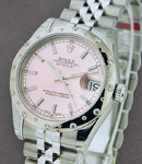 Mid Size Datejust 31mm in Steel with 24 Diamond Bezel  on Jubilee Bracelet with Pink Stick Dial