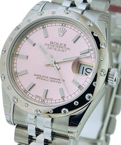 Mid Size Datejust 31mm in Steel with 24 Diamond Bezel  on Jubilee Bracelet with Pink Stick Dial