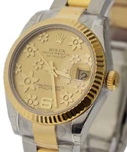 2-Tone Datejust 31mm with Yellow Gold Fluted Bezel on Oyster Bracelet with Champagne Floral Dial