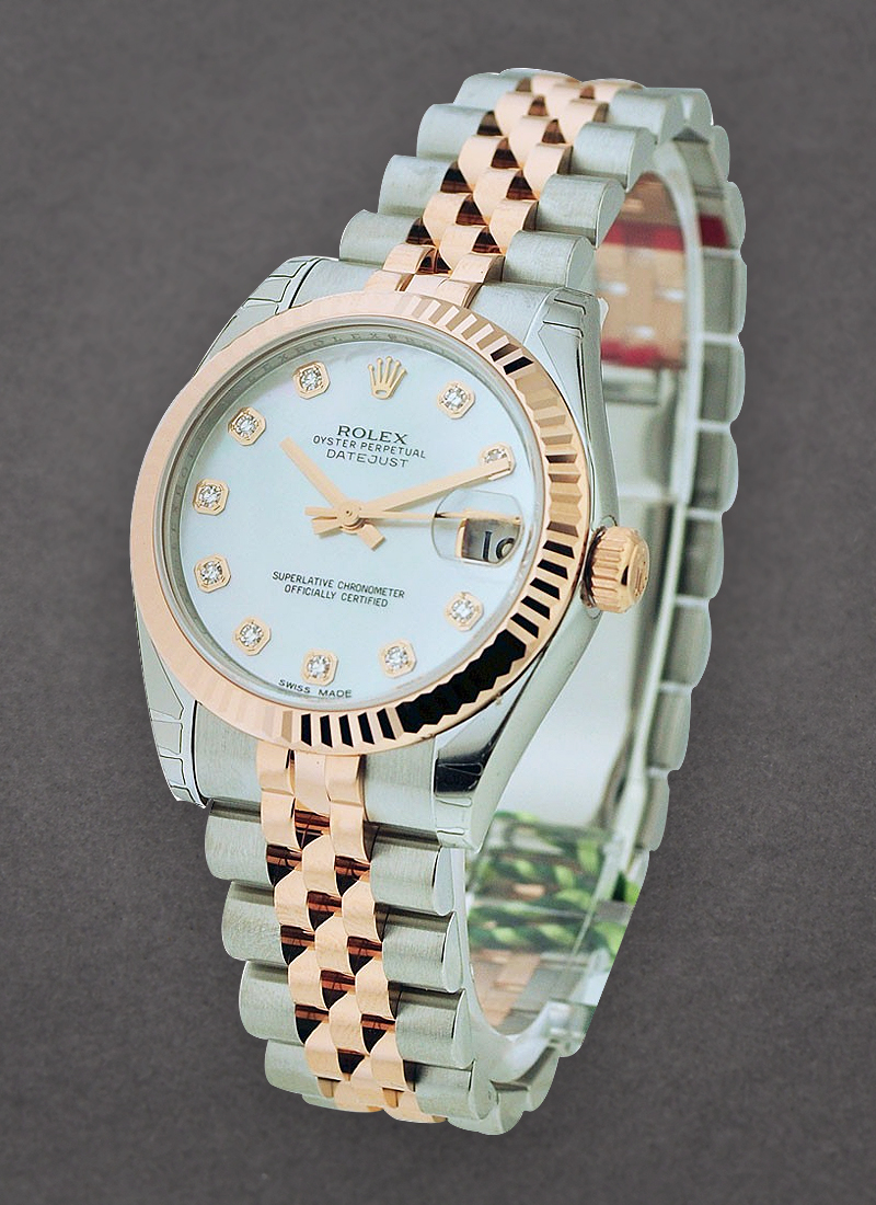 Rolex Unworn Mid Size Datejust 31mm in Steel with Rose Gold Fluted Bezel