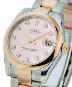 Datejust in Steel with Rose Gold Domed Bezel on Steel and Rose Gold Oyster Bracelet with  Rose Diamond Dial