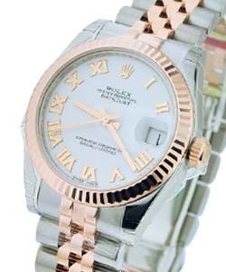 Datejust in Steel with Rose Gold Fluted  Bezel on Jubilee Bracelet with  White Roman Dial
