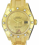 Masterpiece Lady in Yellow Gold with 12 Diamond Bezel on Pearlmaster Bracelet with Champagne Roman Dial - Rubies on VI