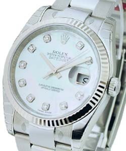 Datejust 36mm in Steel and White Gold with Fluted Bezel on Steel Oyster Bracelet with White MOP Diamond Dial