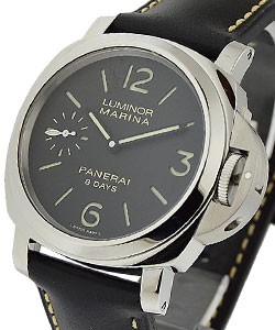 PAM 510 - Marina 8 days in Steel on Black Calfskin Leather Strap with Black Dial