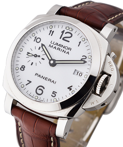 PAM 523 - Marina 1950 - 3 Days in Steel on Brown Alligator Leather Strap with White Dial