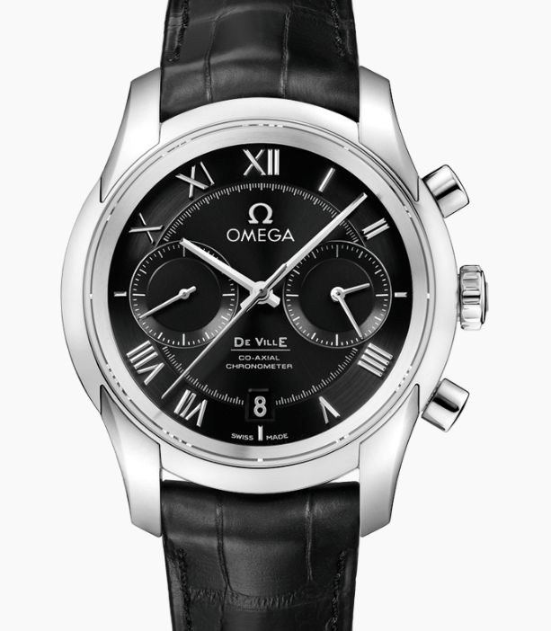 DeVille Co-Axial Chronometer in Steel on Black Crocodile Leather Strap with Black Roman Dial