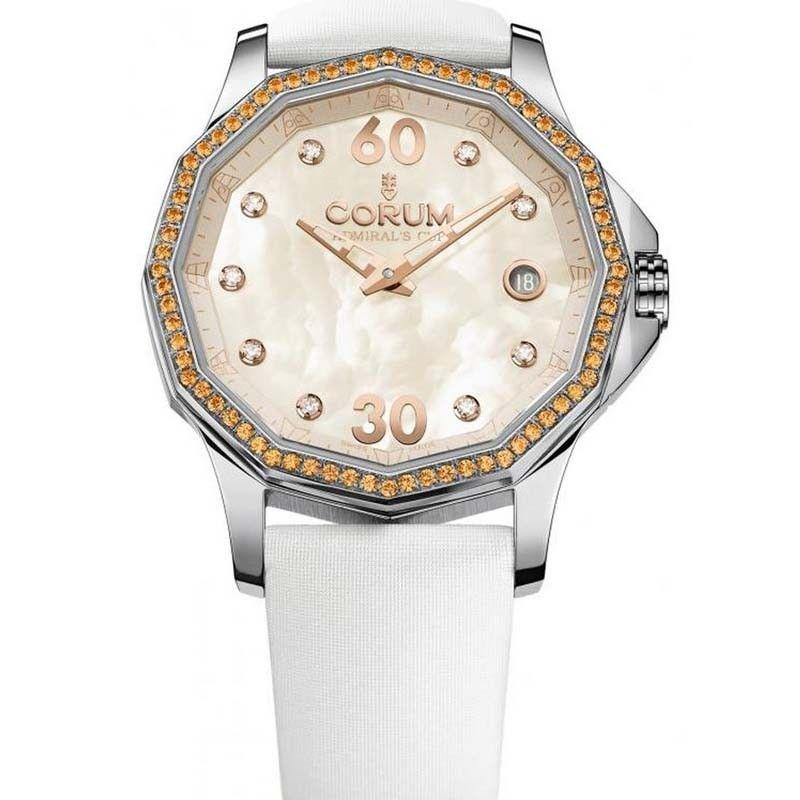 Admiral''s Cup Ladies 38mm Automatic in Steel with Diamond Bezel On White Satin Strap with White MOP Diamond Dial