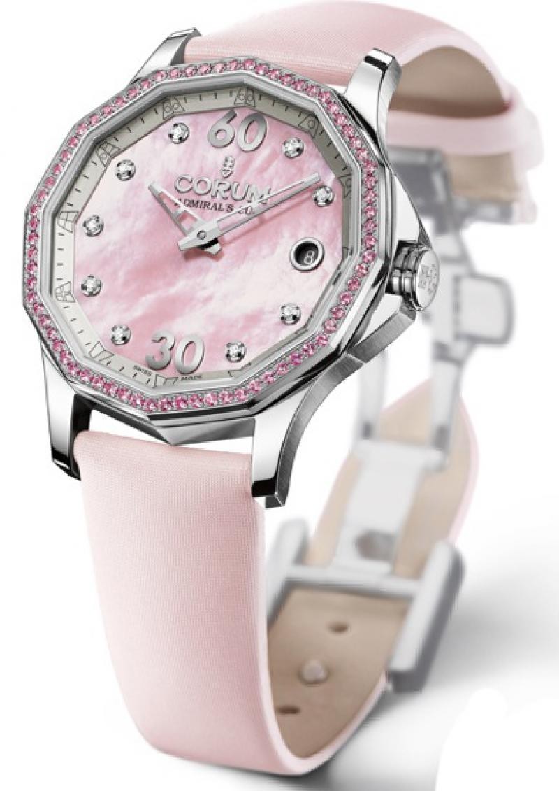 Admiral's Cup Ladies 38mm Automatic in Steel - Sapphire On Pink Satin Strap with Pink MOP Diamond Dial