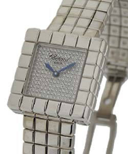 Ice Cube Large Size in White Gold  on White Gold Bracelet with Pave Diamond Dial