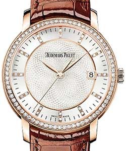Jules Audemars Selfwinding in Rose Gold with Diamond Bezel on Brown Crocodile Leather Strap with Silver Diamond Dial