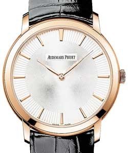 Jules Audemars Ultra Thin in Rose Gold on Black Leather Strap with Silver Dial