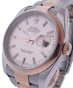 Datejust 36mm in Steel with Rose Gold Domed Bezel on Oyster Bracelet with Pink Stick Dial