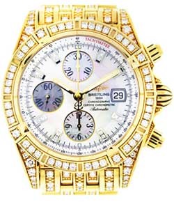 Chronomat Evolution in Yellow Gold - Diamond Bezel On White Gold Diamond Bracelet - White MOP Diamond Dial