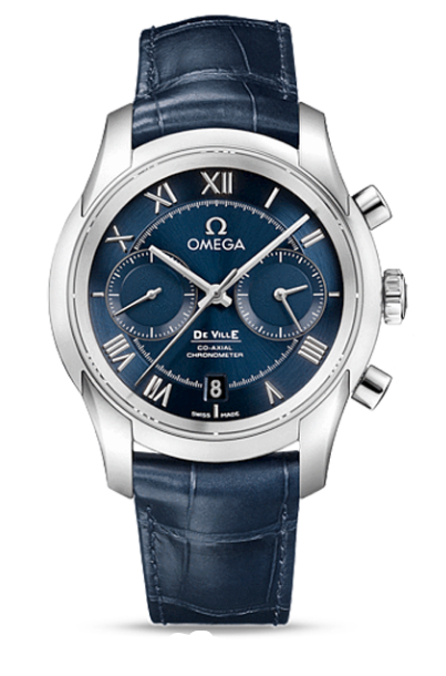 DeVille Co-Axial Chronometer in Steel On Blue Crocodile Leather Strap with Blue Roman Dial