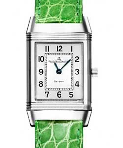 Reverso Classique Lady's in Steel Steel on Green Crocodile Strap with Silver Dial