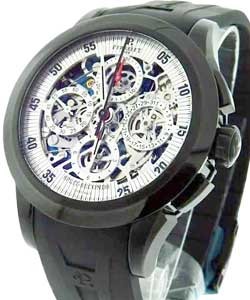 Perrelet Split Seconds Chronograph in Black DLC Coated Steel on Black Rubber Strap with Skeleton Dial